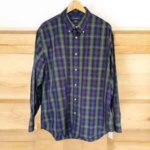 Lands' End No Iron Men's Casual Plaid Shirt - Blue and Green 17.5-35